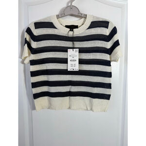 Women's ZARA Striped Short Sleeve Tee M White Black